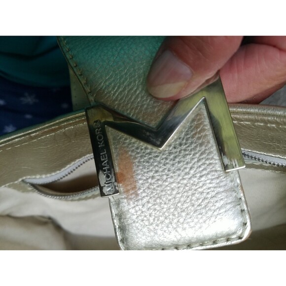 MICHAEL KORS Ivory  Signature Jacquard Fabric Gold Leather handbag - Picture 7 of 9